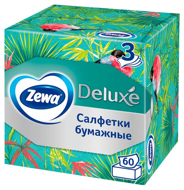 Салфетки бумажные в коробке Zewa Deluxe Арома Коллекция 3 слоя 60 шт 170₽
