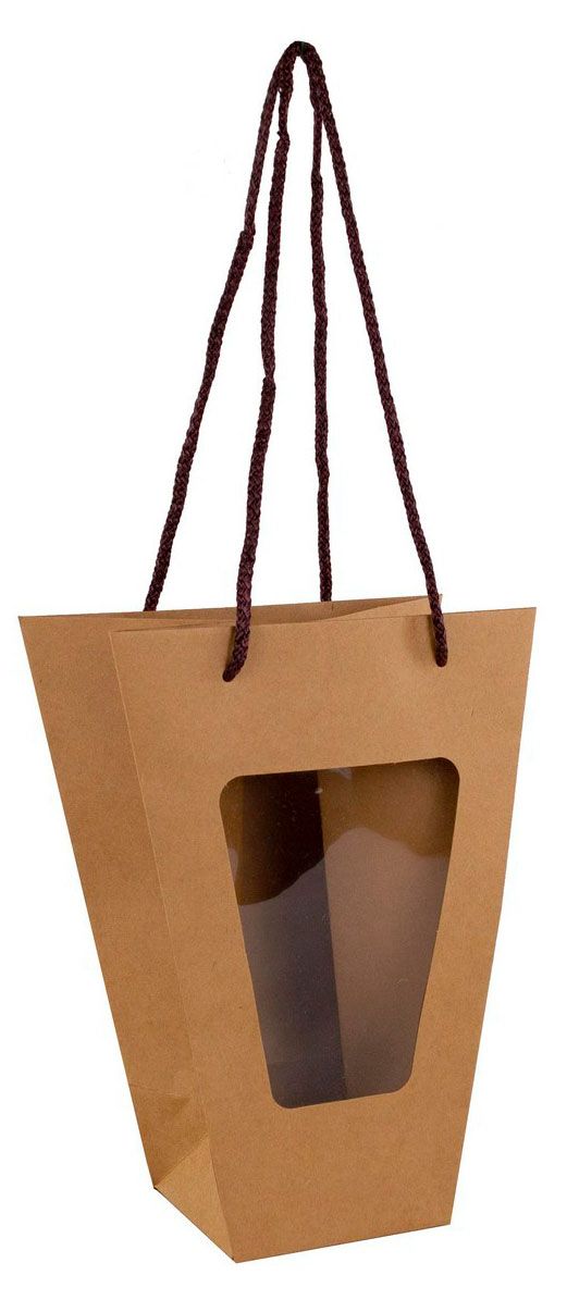 Пакет подарочный Азалия Декор с прозрачной вставкой натуральный, 20x10x26 см