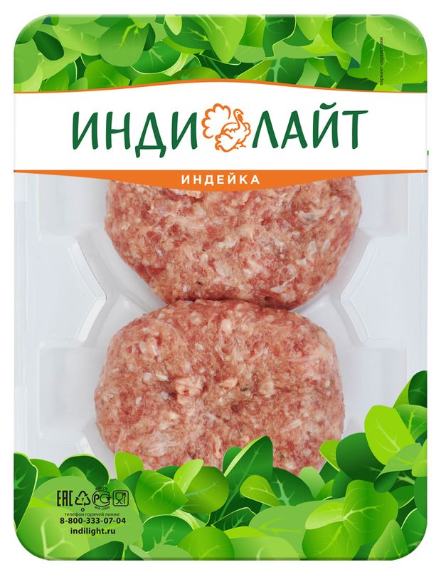 Птица, мясо Бифштекс из индейки ИндиЛайт рубленый охлажденный, 200 г
