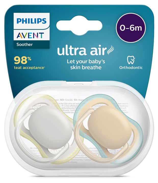 фото Пустышка силиконовая philips avent ultra air с футляром 0-6 мес., 2 шт