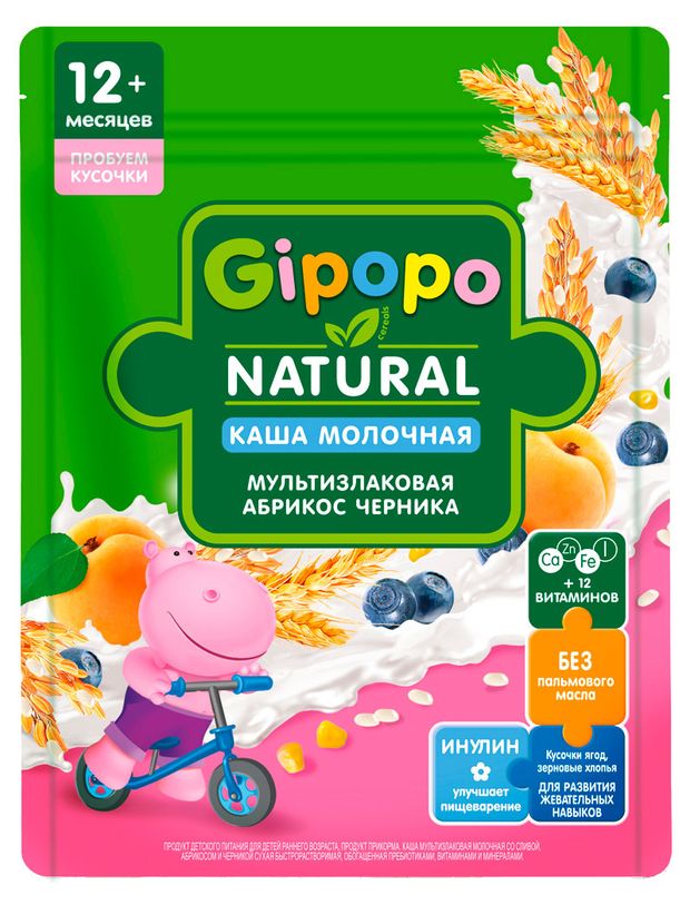Каша сухая молочная детская Gipopo Мультизлаковая абрикос и черника с 12 мес 200 г 202₽