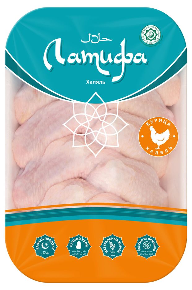 Птица, мясо  Ашан Крылья куриные Латифа Халяль с кожей охлажденные, ~ 1,2 кг
