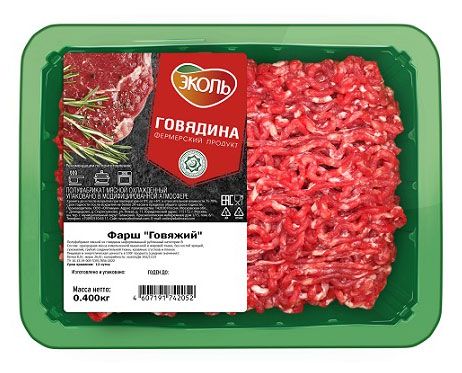 Птица, мясо Фарш говяжий Эколь Халяль, 400 г