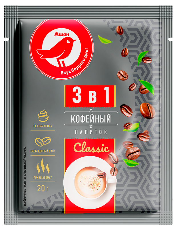 Кофейный напиток АШАН Красная птица 3 в 1, 20 г