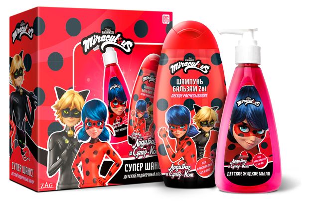 Набор подарочный Miraculous Леди Баг и Супер кот Супер шанс Шампунь-бальзам 300 мл Жидкое мыло 200 мл 460₽