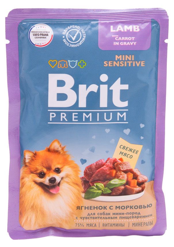 Влажный корм для собак с чувствительным пищеварением Brit ягненок с морковью, 85 г