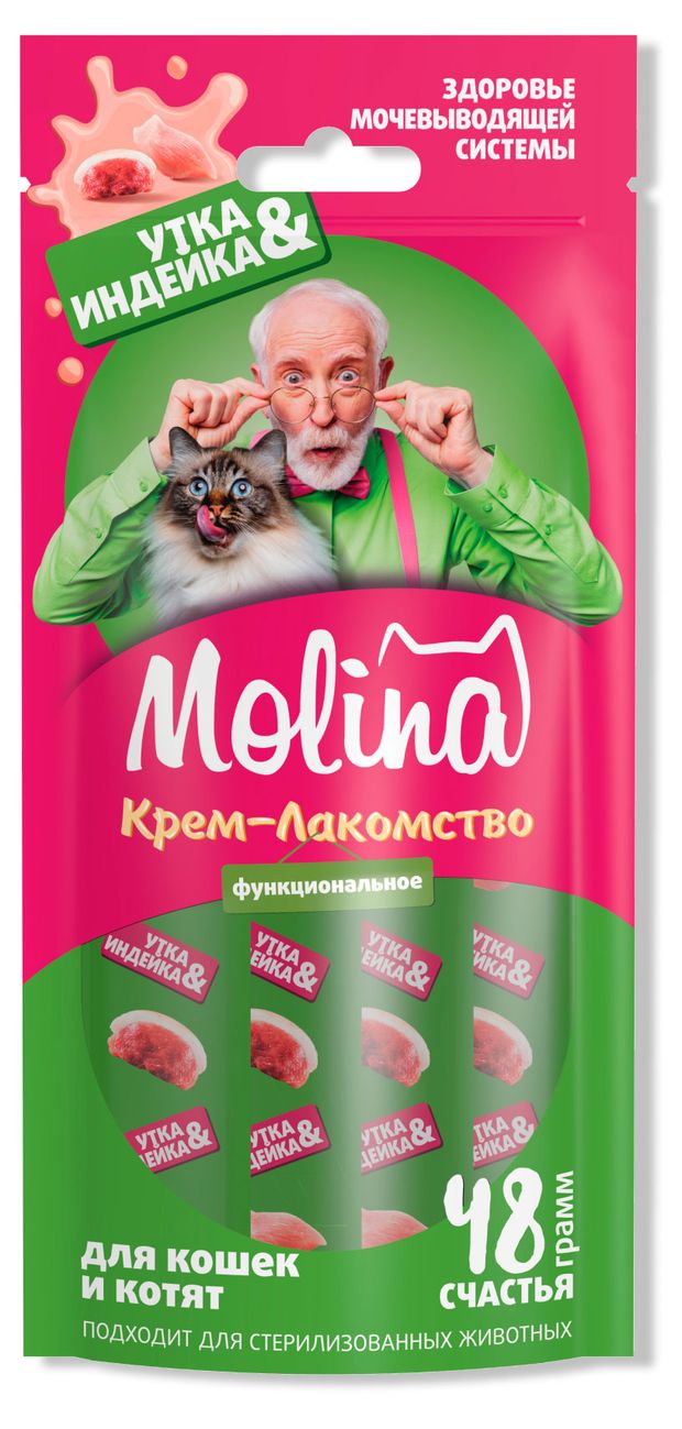 Крем-лакомство для кошек и котят Molina утка индейка 48 г 140₽