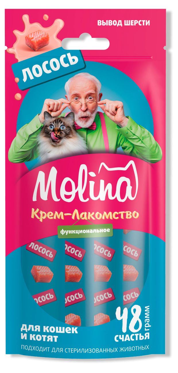 Крем-лакомство для кошек и котят Molina лосось 48 г 140₽