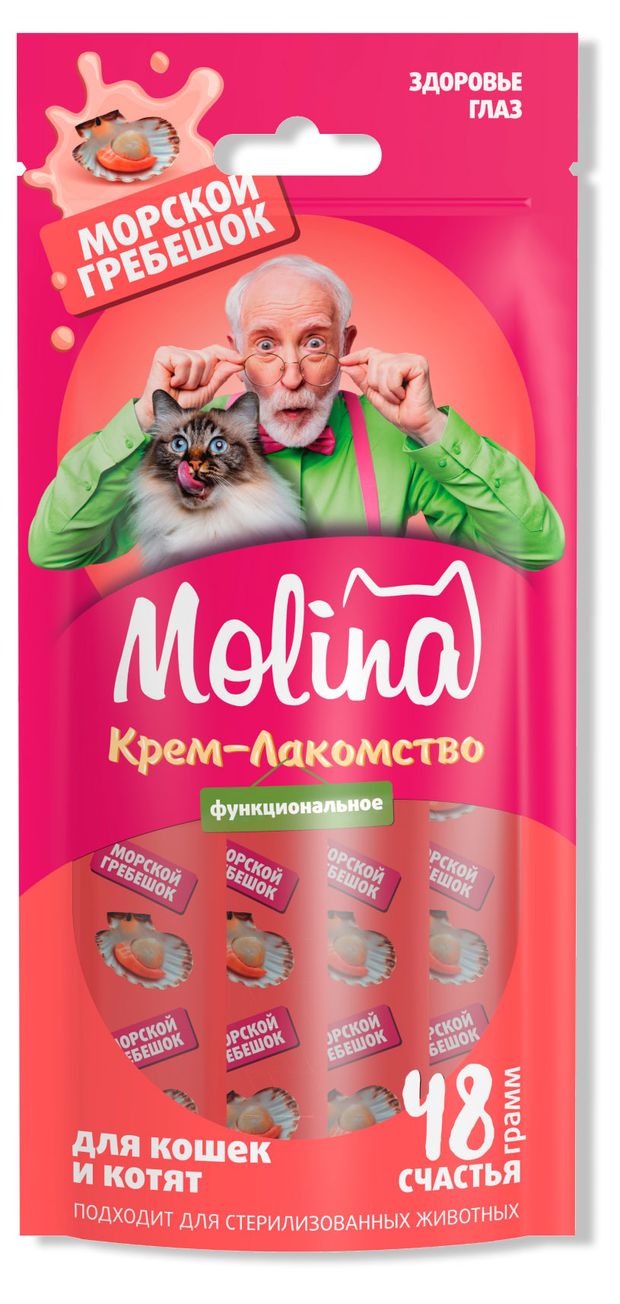 Крем-лакомство для кошек и котят Molina морской гребешок 48 г 140₽