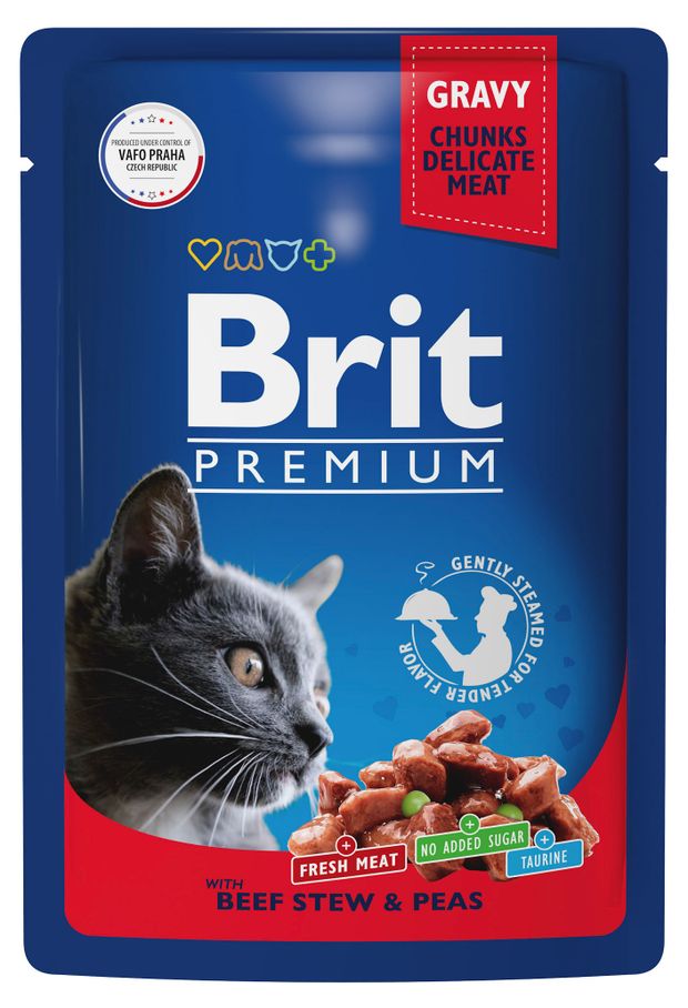 Корм для кошек Brit Premium рагу из говядины и горошком в соусе, 85 г