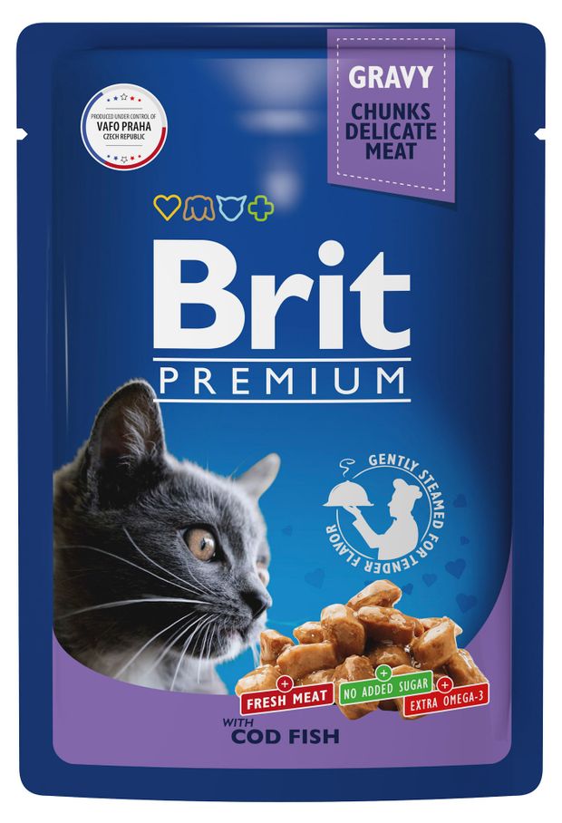 Корм для кошек Brit Premium с треской в соусе, 85 г