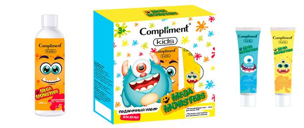 фото Набор подарочный compliment megamonster 1801, гель-пена для ванны 200 мл + краска для ванн голубая 50 мл + краска для ванн желтая 50 мл