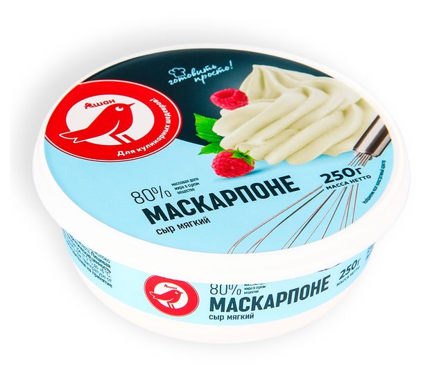 Сыр мягкий Маскарпоне АШАН Красная птица БЗМЖ 80 250 г 230₽