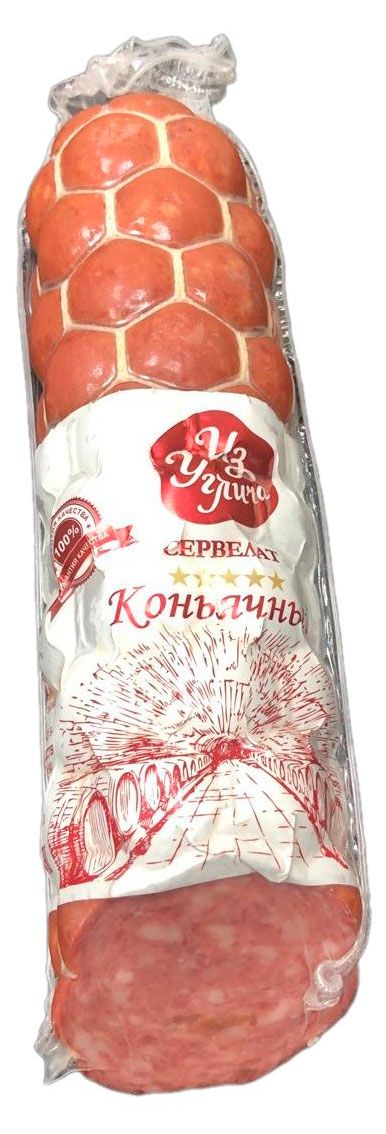 Колбаса варено-копченая Из Углича Сервелат Коньячный ~ 400 г
