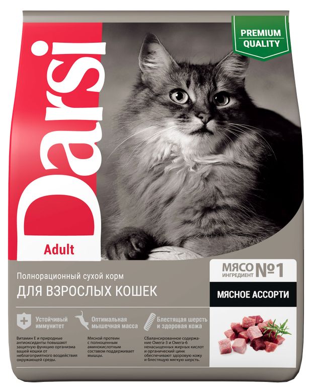 фото Сухой корм для кошек darsi мясное ассорти adult, 300 г