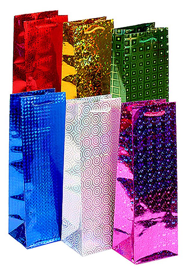 Сумка голографическая Grand Gift под бутылку, 33х10х9 см