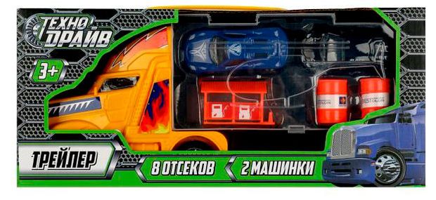 фото Трейлер технодрайв с двумя машинками и аксессуарами, 25х10х6 см