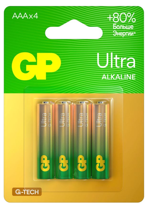 Батарейки GP Ultra G-Tech LR03 4 шт 290₽