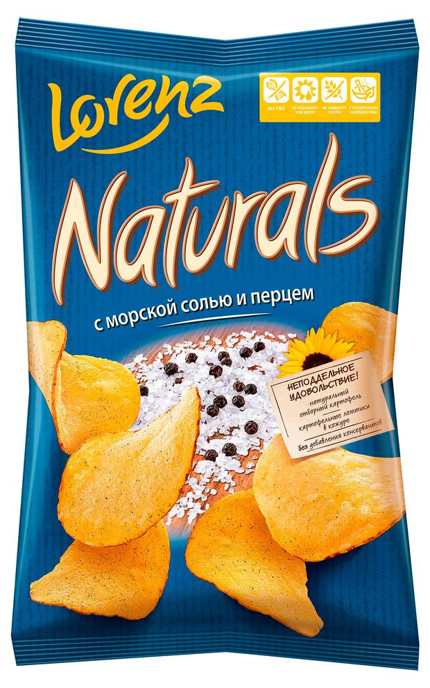Чипсы картофельные Naturals с морской солью и перцем, 100 г