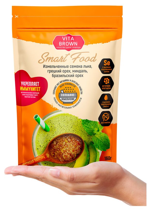 Смесь орехов и семечек Vita Brown Smart Food измельченная, 160 г