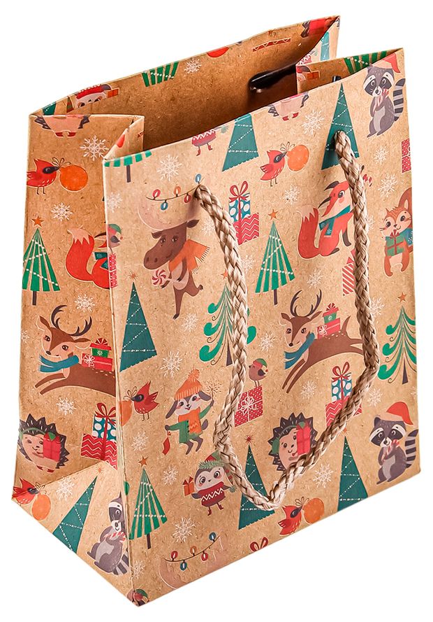 Пакет бумажный подарочный АШАН Красная птица крафт 11х14 см в ассортименте 30₽