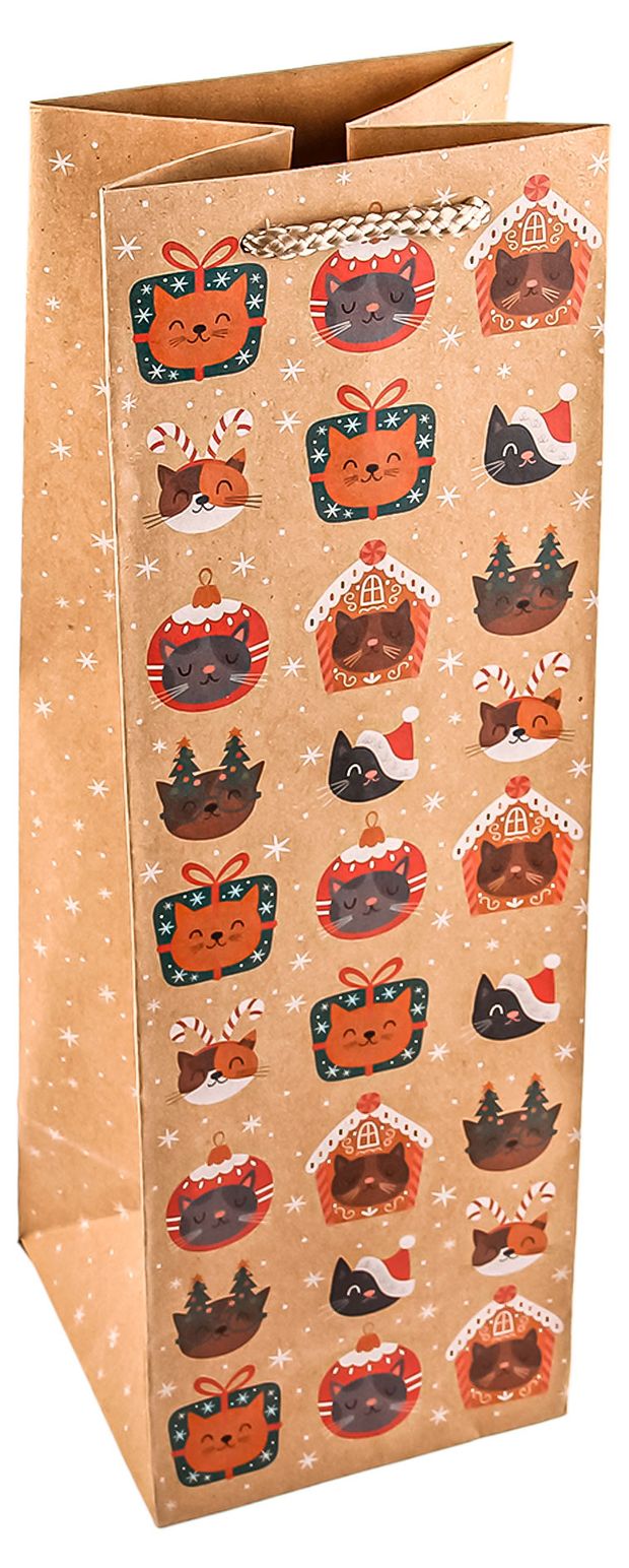 Пакет бумажный подарочный АШАН Красная птица крафт под бутылку в ассортименте 50₽