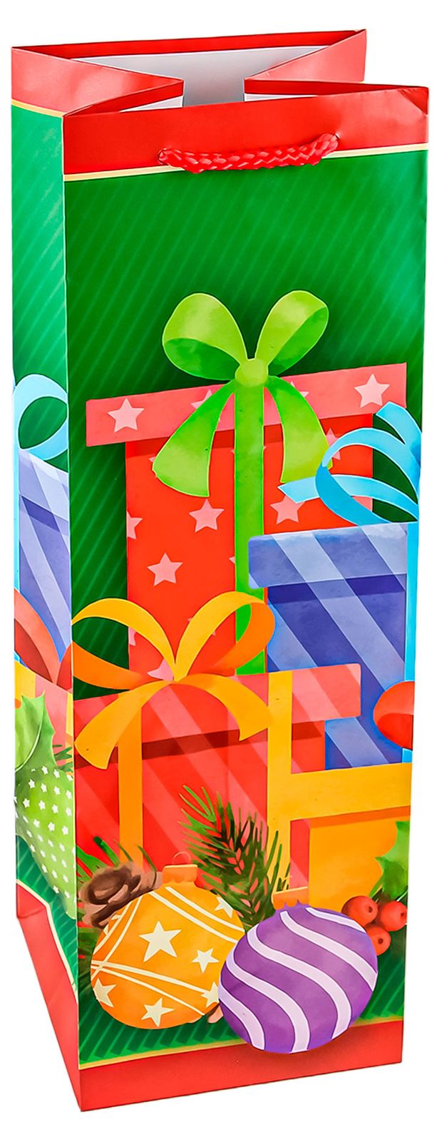 Пакет бумажный подарочный АШАН Красная птица глянцевый под бутылку в ассортименте 50₽