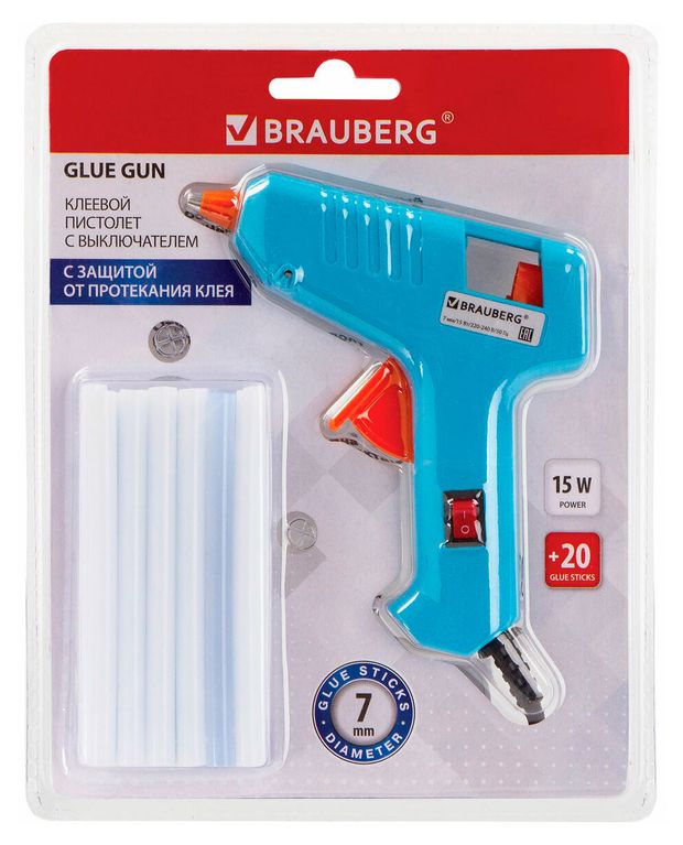 Клеевой пистолет BRAUBERG с выключателем 15Вт 840₽