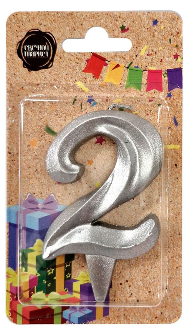 Свеча для торта Свечной маркет Театр серебро 2, 5х7 см