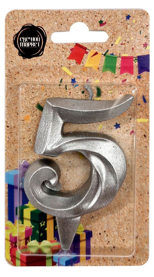 Свеча для торта Свечной маркет Театр серебро 5, 5х7 см