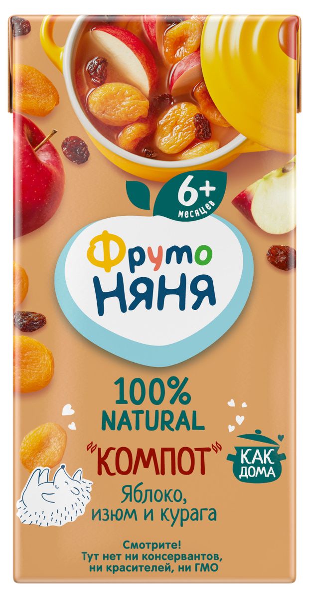 Компот ФрутоНяня яблоко изюм и курага с 6 месяцев, 200 мл
