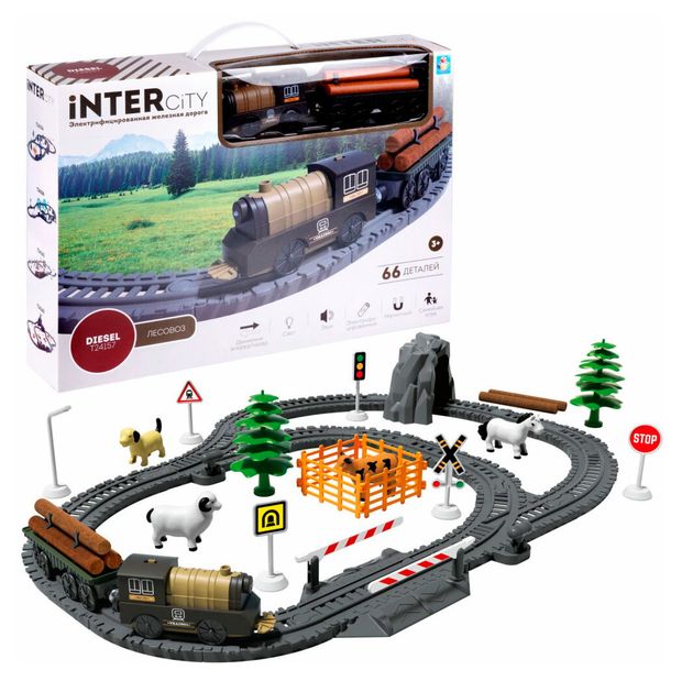 фото Железная дорога 1toy intercity лесовоз, 66 деталей