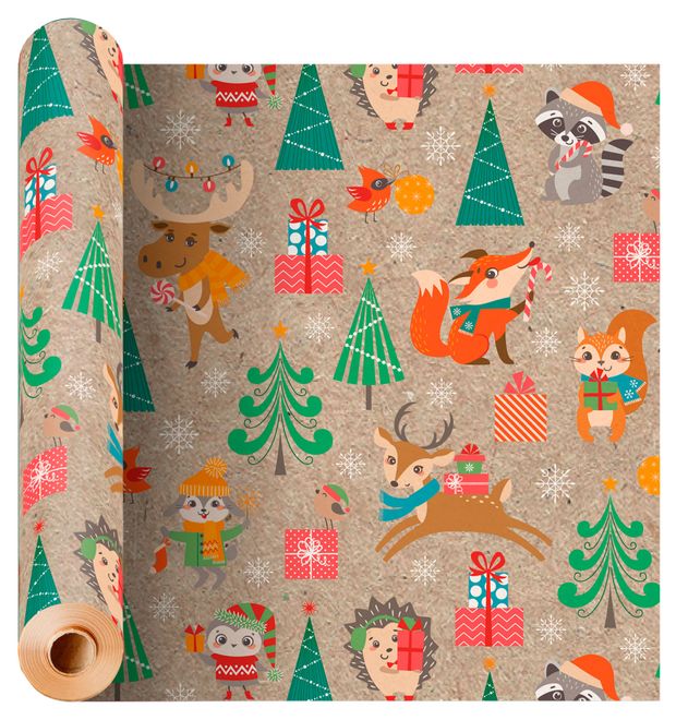 Бумага упаковочная АШАН Красная птица крафт 1 м 1 шт в ассортименте 69₽