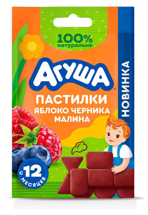 Фруктовые пастилки Агуша яблоко черника малина с 12 мес 12 г 45₽