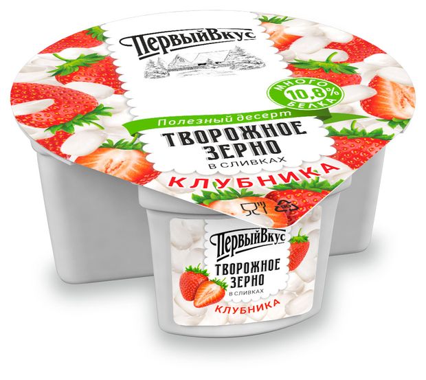 Творожное зерно Первый вкус в сливках с клубникой 5% БЗМЖ, 130 г