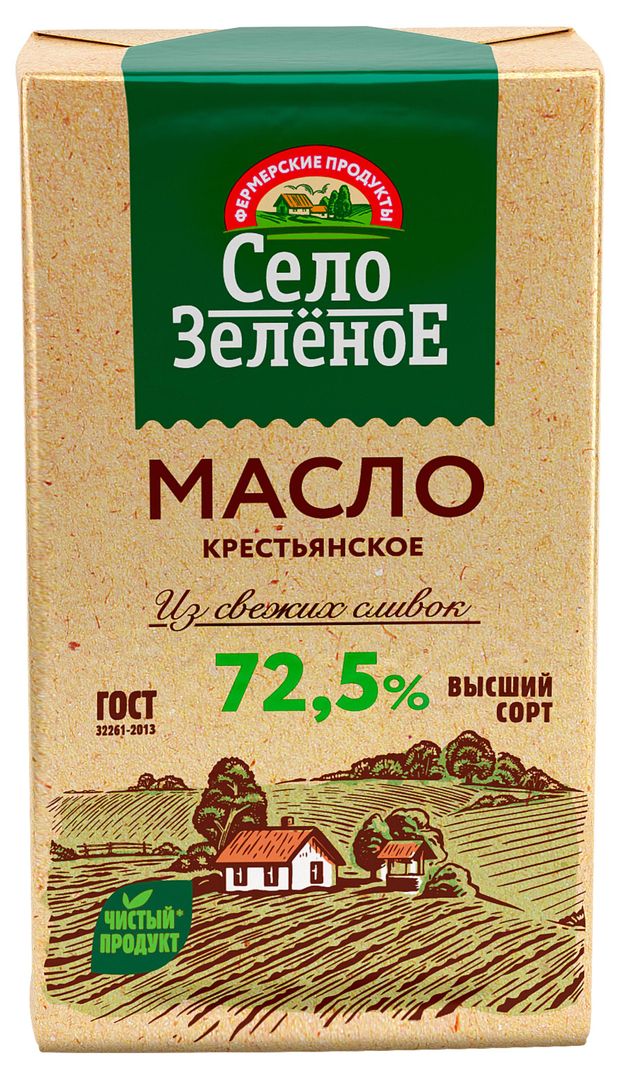 Молочные продукты, яйца Масло сливочное Село Зеленое Крестьянское 72,5% БЗМЖ, 175 г