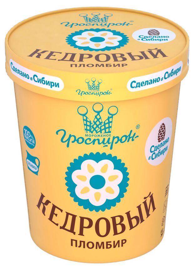 Мороженое сливочное Гроспирон Пломбир кедровый с кедровыми орехами БЗМЖ 410 г 536₽