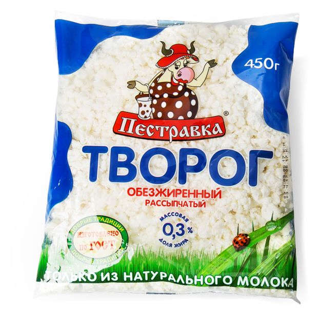 Творог рассыпчатый обезжиренный Пестравка 0,3% БЗМЖ, 450 г
