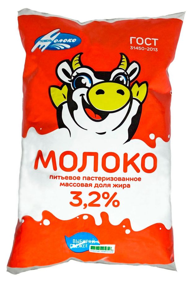 Молоко пастеризованное Тюменьмолоко Классическое в пакете 3,2% охлажденное, 900 мл