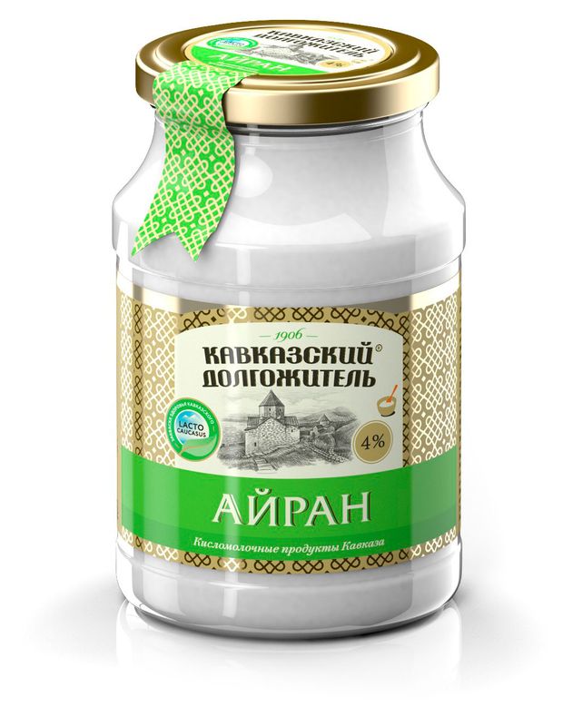 Напиток кисломолочный Айран Кавказский долгожитель 4% БЗМЖ охлажденный, 900 г
