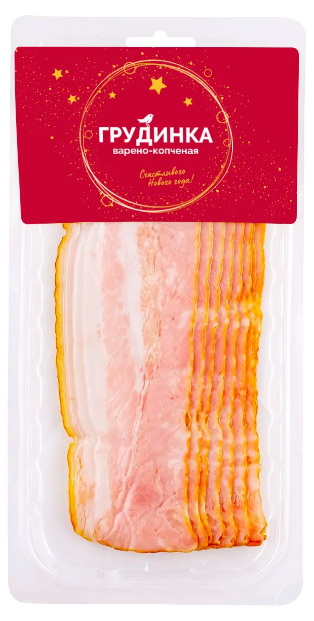 Грудинка варено-копченая АШАН Красная птица в нарезке 100 г 89₽