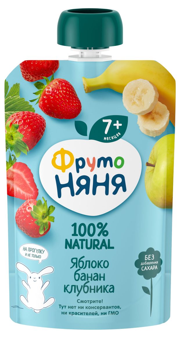 Десерт ФрутоНяня из яблок бананов и клубники с 7 мес., 90 г