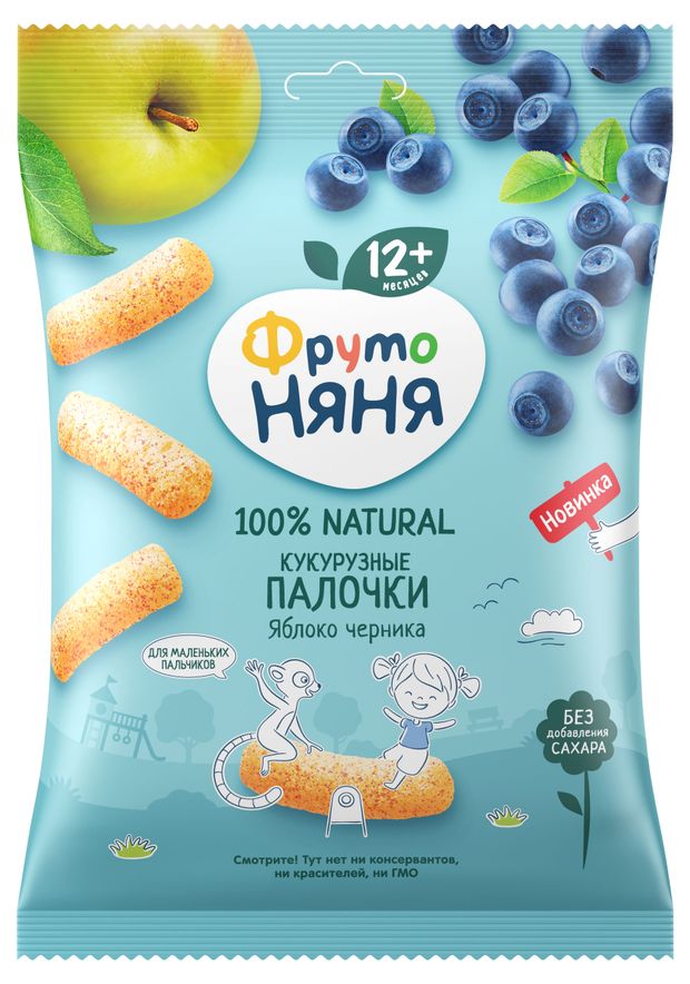 Палочки кукурузные ФрутоНяня яблоко черника с 12 мес., 20 г