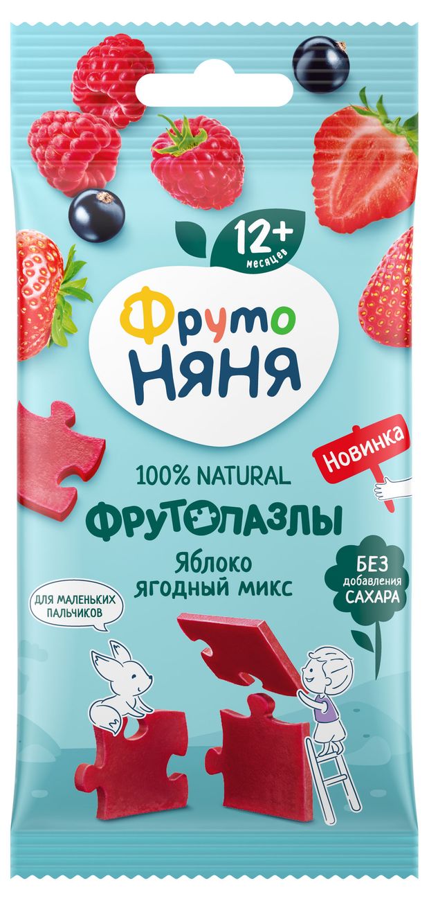 Фруктовые кусочки ФрутоНяня яблоко ягодный микс пазлы с 12 мес 20 г 66₽