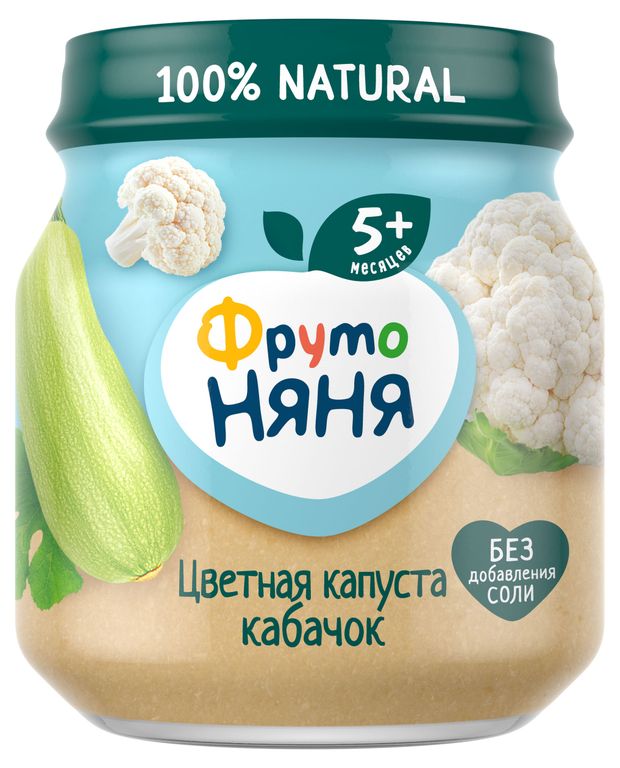 Пюре ФрутоНяня натуральное из цветной капусты и кабачков с 5 мес 110 г 70₽