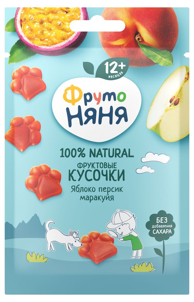 Кусочки фруктовые ФрутоНяня из яблок персиков и маракуйи, 15 г
