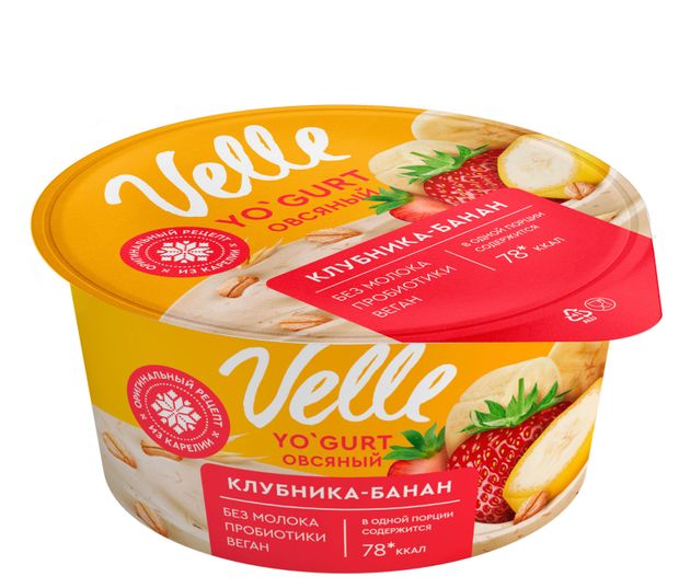 Продукт овсяный Velle Vegan Йогурт клубника банан, 140 г