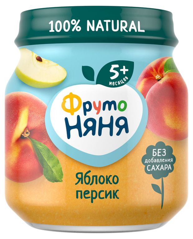 Пюре ФрутоНяня яблоко персик с 5 мес., 100 г