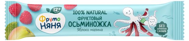 Фруктовые кусочки ФрутоНяня Осьминожка из яблок и малины с 12 мес., 16 г
