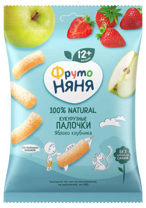 Палочки кукурузные ФрутоНяня яблоко клубника с 12 мес., 20 г